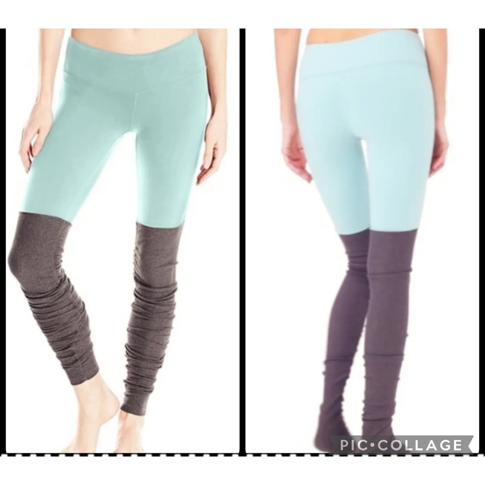 New Alo‎ Yoga Legging XS Goddess Ribbed Island Green Stormy Heather Colorblock